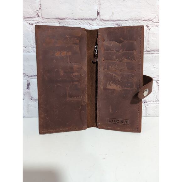Lucky Handmade Other - Lucky Handmade Wallet Heavy Brown Nubuck Distressed Leather Folding